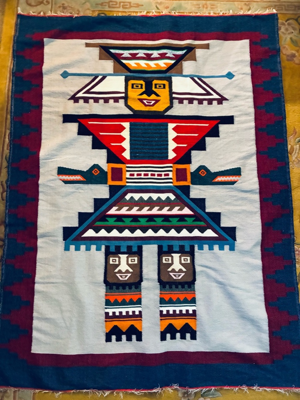 Vintage Wool Hualpo Artisan Weaving 64”x48” Ecuador